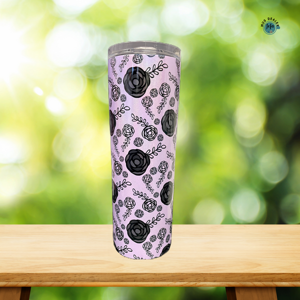 Black flowers on shimmer tumbler